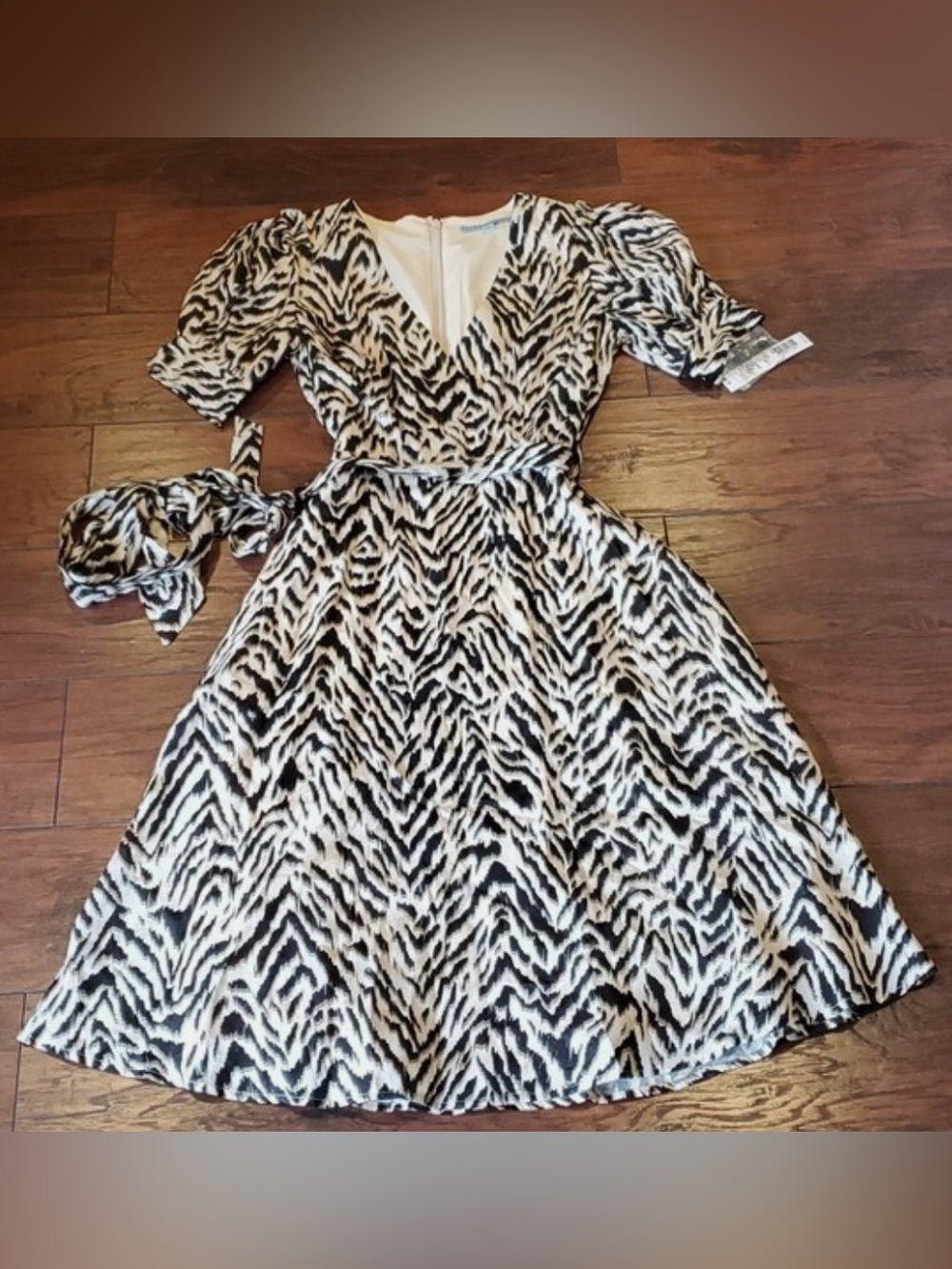 ANTONIO MELANI Black and White Zebra-Print Wrap Midi Dress